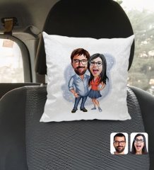 Kişiye Özel Sevgililer Karikatürlü Kare Araç Koltuk Yastığı-105