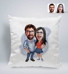 Kişiye Özel Sevgililer Karikatürlü Kare Araç Koltuk Yastığı-105