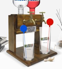 Kişiye Özel Renkli Baskılı Bursa Tasarımlı Turistik İkili Vodka Bardağı ve Çift Musluklu Doğal Ahşap Vodka Standı-1