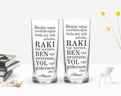 Kişiye Özel Renkli Baskılı Rakı Var İçersen Tasarımlı İkili Rakı Bardağı Seti-1