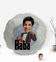 Kişiye Özel Baba Godfather Karikatürlü Yuvarlak Dekoratif Kırlent Yastık-7