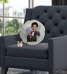 Kişiye Özel Baba Godfather Karikatürlü Yuvarlak Dekoratif Kırlent Yastık-7