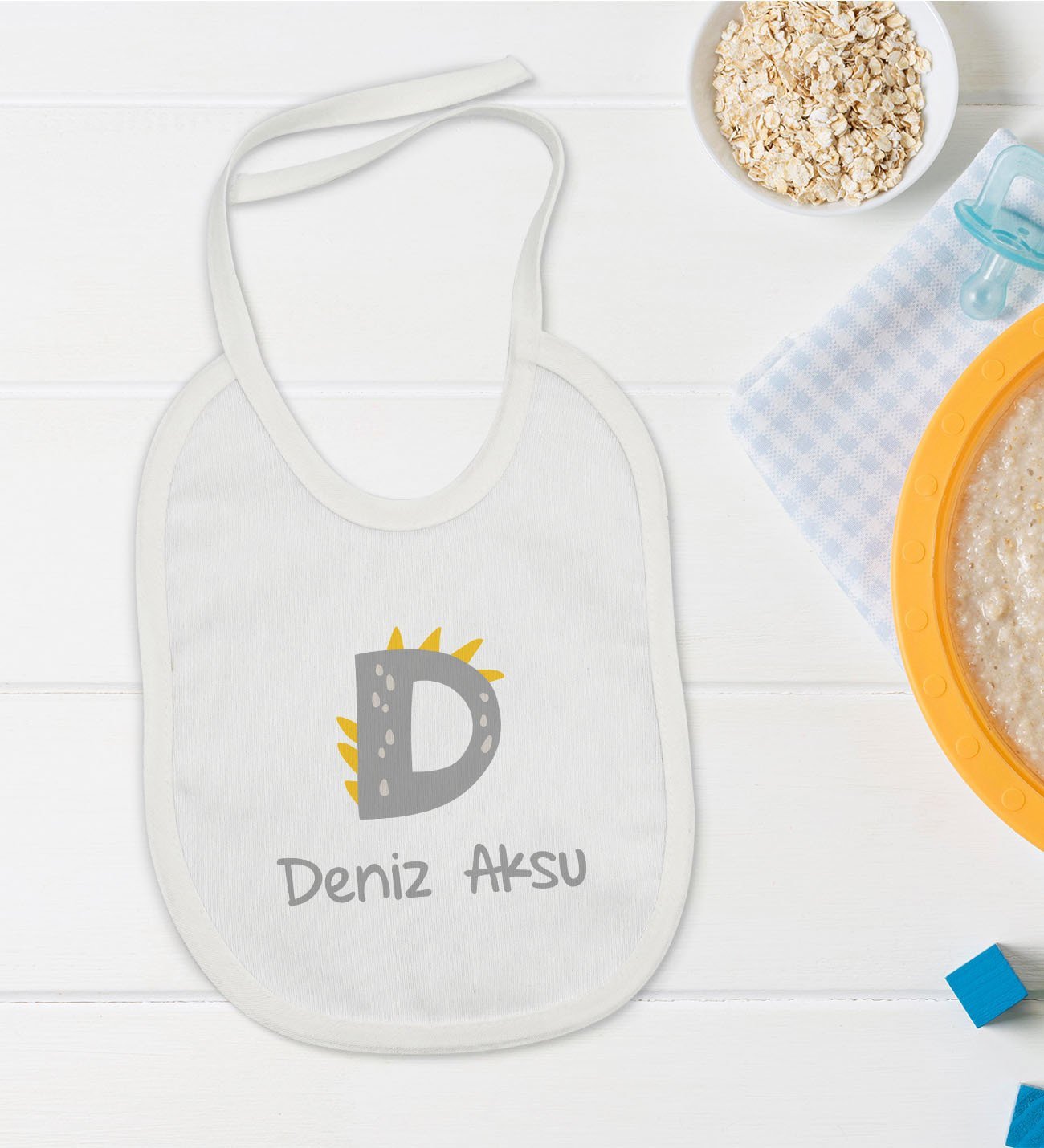 BK Kids Kişiye Özel Harfli Bebek Mama Önlüğü - Model 3