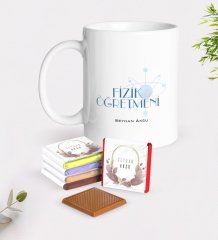 Kişiye Özel Fizik Öğretmeni Beyaz Kupa ve Çikolata Hediye Seti-1