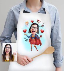 Kişiye Özel Süper Anne Karikatür Mutfak Önlüğü