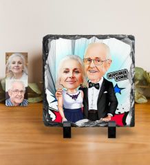 Kişiye Özel Dede ve Büyükanne Karikatürlü Dekoratif Doğal Taş