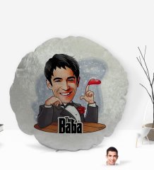 Kişiye Özel Baba Godfather Karikatürlü Yuvarlak Dekoratif Kırlent Yastık-6