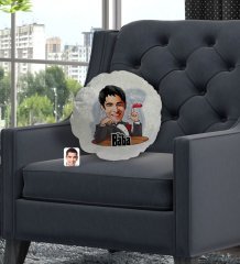 Kişiye Özel Baba Godfather Karikatürlü Yuvarlak Dekoratif Kırlent Yastık-6