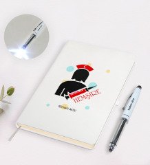 Kişiye Özel Hemşire Tasarımlı Defter ve Dokunmatik Işıklı Kalem Seti-3