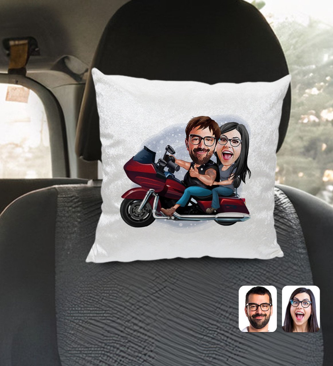 Kişiye Özel Sevgililer Karikatürlü Kare Araç Koltuk Yastığı-103