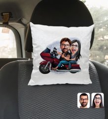 Kişiye Özel Sevgililer Karikatürlü Kare Araç Koltuk Yastığı-103