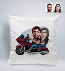 Kişiye Özel Sevgililer Karikatürlü Kare Araç Koltuk Yastığı-103