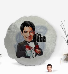 Kişiye Özel Baba Godfather Karikatürlü Yuvarlak Dekoratif Kırlent Yastık-5