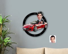 Kişiye Özel Plakalı Erkek Ferrari California Karikatürlü Ahşap Duvar Saati-1