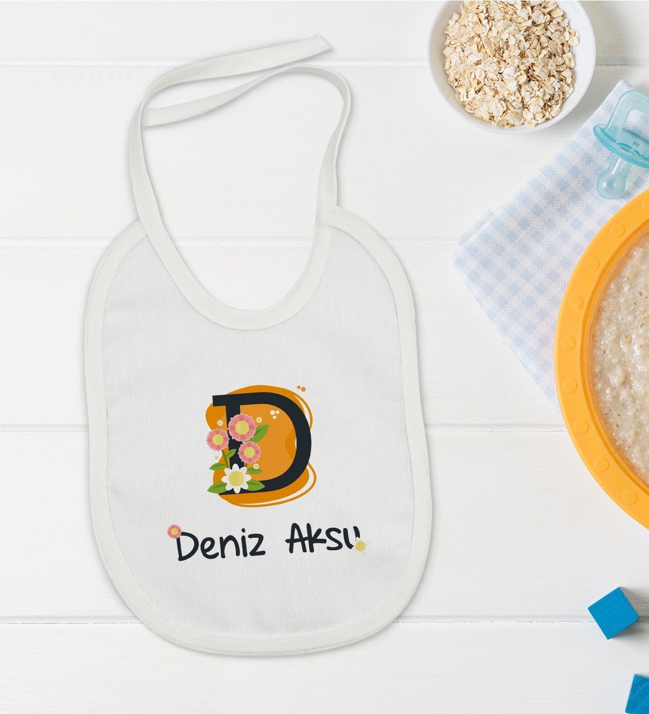 BK Kids Kişiye Özel Harfli Bebek Mama Önlüğü - Model 1