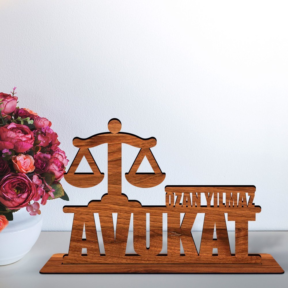 Kişiye Özel Mesleki Avukat Ahşap Masa İsimliği  - C1