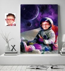 Kişiye Özel Astronot Erkek Çocuk Karikatürlü Kanvas Tablo 70x100cm-1