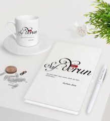 Kişiye Özel Mânâ Safderun Beyaz Defter Kalem Türk Kahvesi Fincanı Seti-1