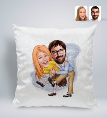 Kişiye Özel Sevgililer Karikatürlü Kare Araç Koltuk Yastığı-102