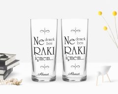 Kişiye Özel Renkli Baskılı Ne Demek Ben Rakı İçmem Tasarımlı İkili Rakı Bardağı Seti-1