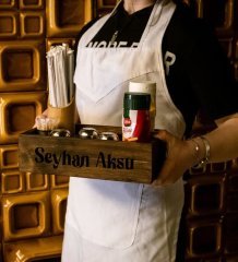 Restoran & Cafe & Barlara Özel Logolu Doğal Ahşap Dispenser Düzenleyici Model-2