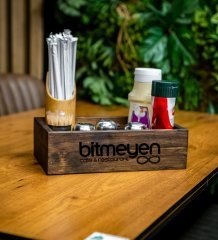 Restoran & Cafe & Barlara Özel Logolu Doğal Ahşap Dispenser Düzenleyici Model-2
