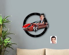 Kişiye Özel Plakalı Erkek Ferrari 458 Karikatürlü Ahşap Duvar Saati-1