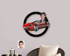 Kişiye Özel Plakalı Erkek Ferrari 458 Karikatürlü Ahşap Duvar Saati-1
