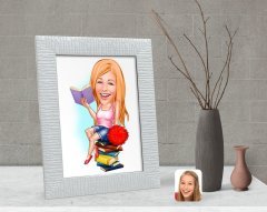Kişiye Özel Kadın Öğrenci Karikatürlü Dekoratif Çerçeve-1