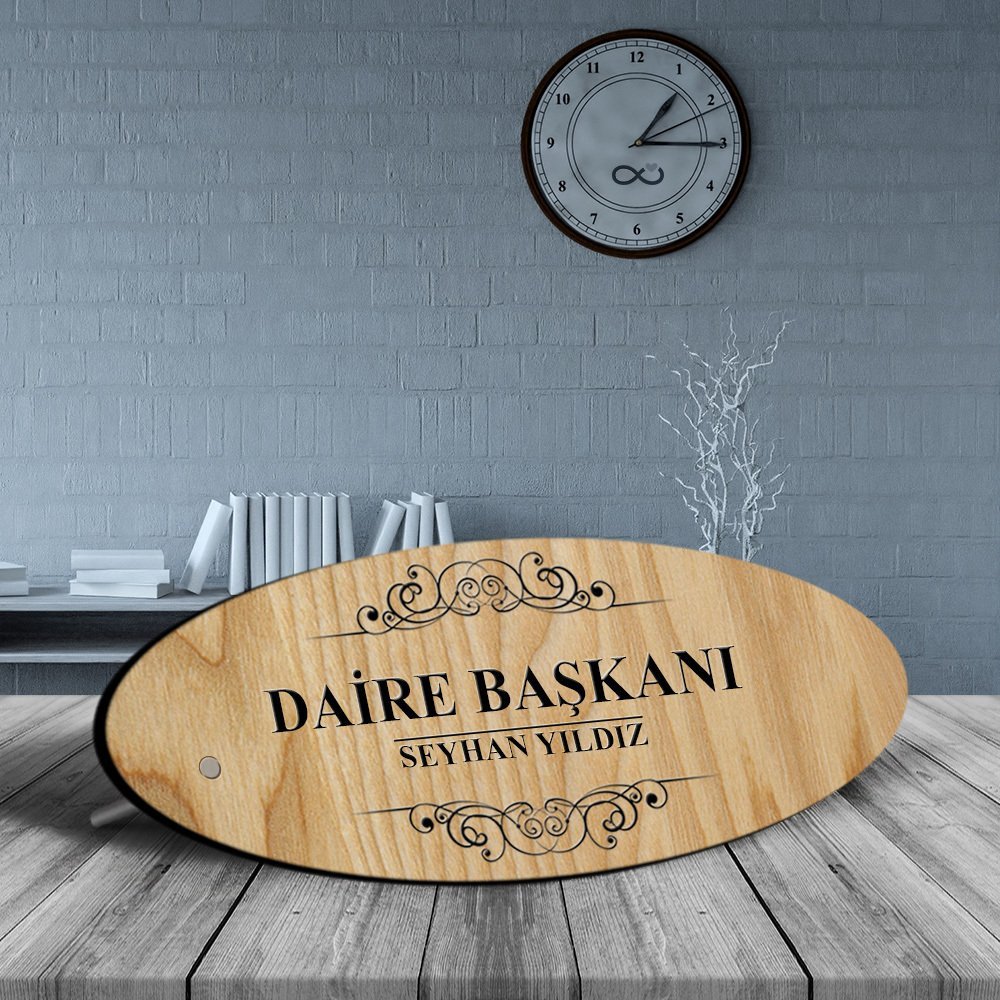 Kişiye Özel Mesleki Daire Başkanı Ahşap Oval Masa İsimliği - 2