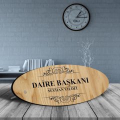 Kişiye Özel Mesleki Daire Başkanı Ahşap Oval Masa İsimliği - 2