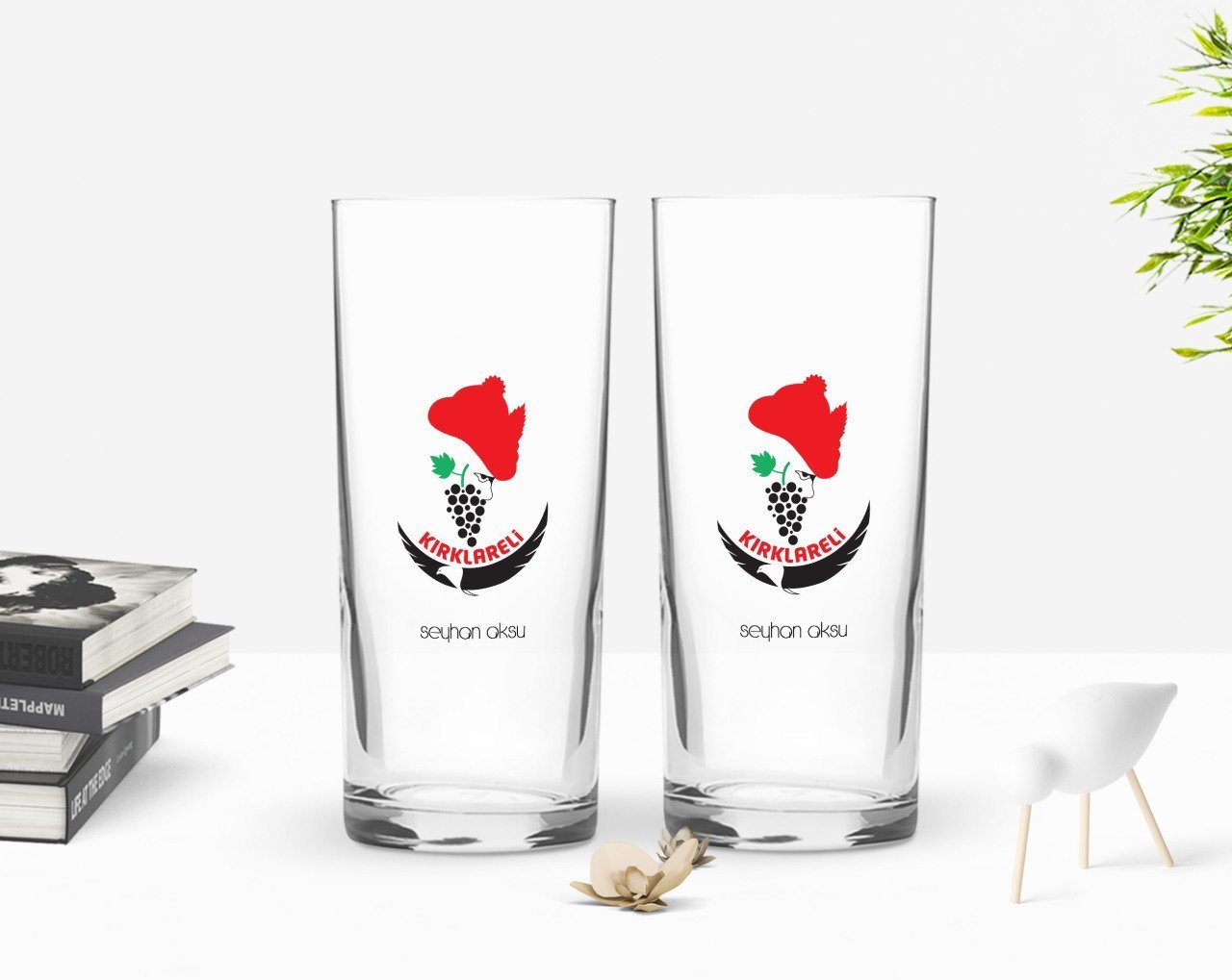 Kişiye Özel Renkli Baskılı Kırklareli Tasarımlı Turistik İkili Rakı Bardağı Seti-1