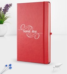 Kişiye Özel İsimli Kırmızı Termo Deri Defter 16x24cm Model 3