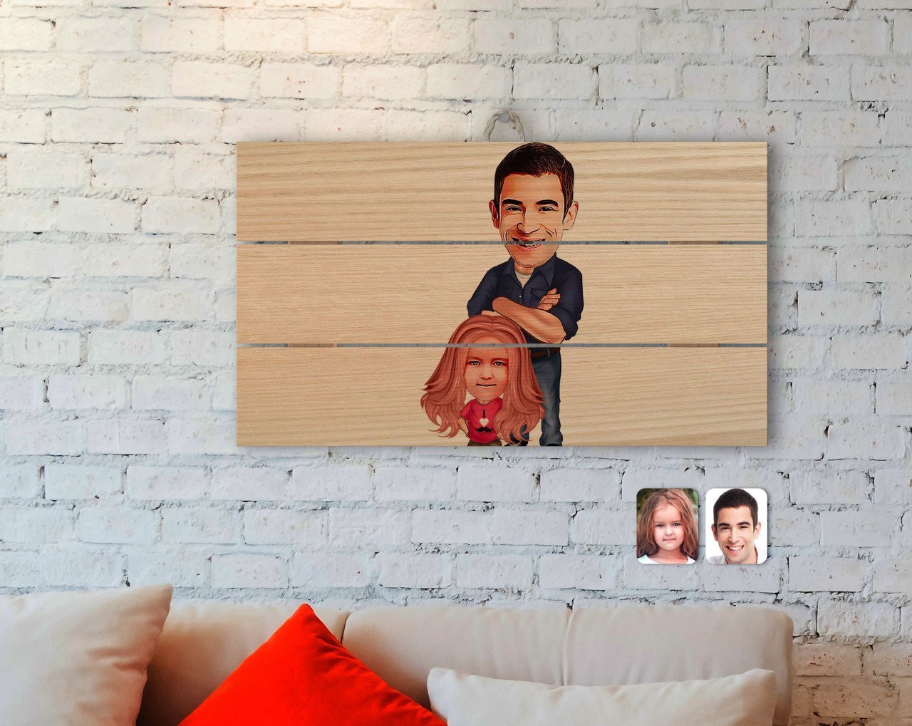 Kişiye Özel Baba Kız Karikatürlü Otantik Ahşap Palet Tablo-1