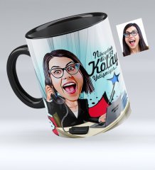 Kişiye Özel Bayan CEO Karikatürlü Siyah Kupa Bardak - 1