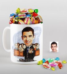 Kişiye Özel Bay Avukat Karikatürlü Kupa ve Haribo Fruitbons Şeker Hediye Seti-2
