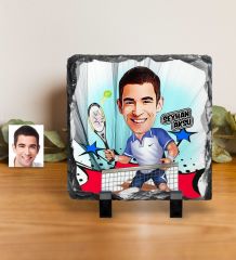 Kişiye Özel Bay Tenis Oyuncusu Karikatürlü Dekoratif Doğal Taş