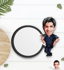 Kişiye Özel Erkek Polis Karikatürlü Ahşap Bardak Altlığı-3