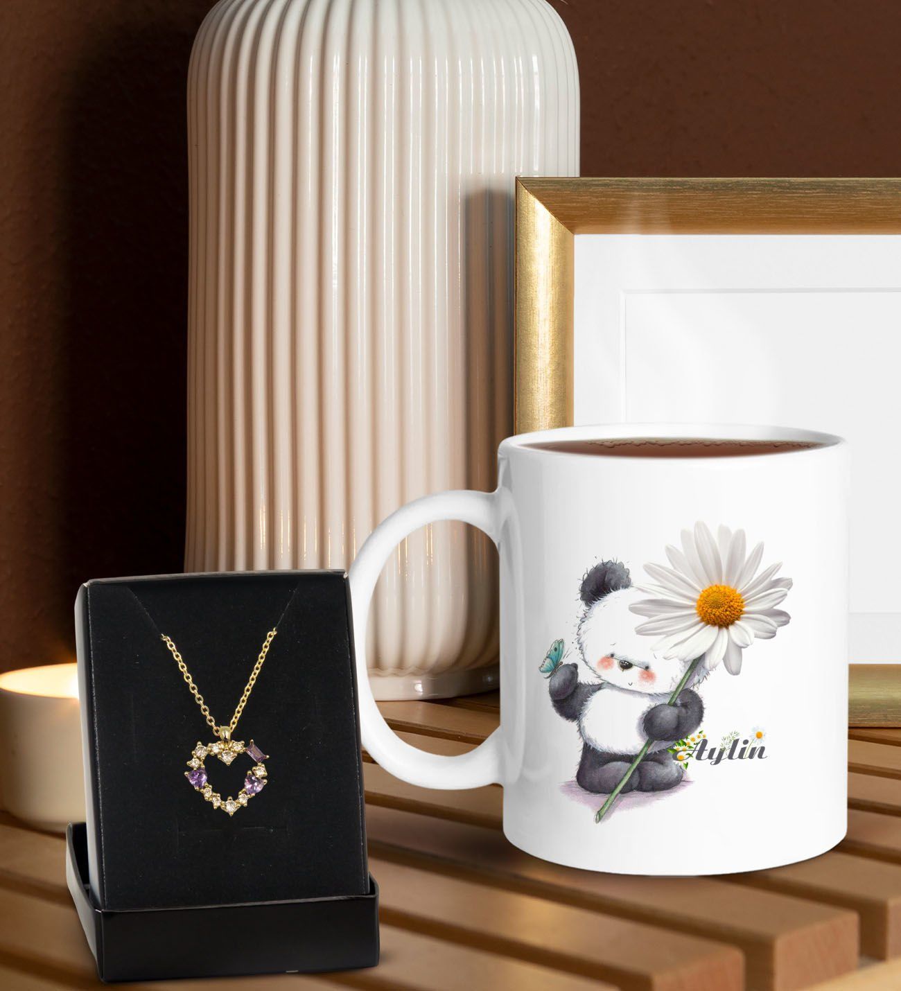 BK Gift Kişiye Özel Kupa ve Zirkon Taşlı Kalp Kolye-8, Sevgiliye Hediye, Doğum Günü Hediyesi, Yıl Dönümü Hediyesi