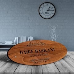 Kişiye Özel Mesleki Daire Başkanı Ahşap Oval Masa İsimliği - 1