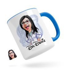Kişiye Özel Kadın Doktor Karikatürlü Mavi Kupa Bardak-1