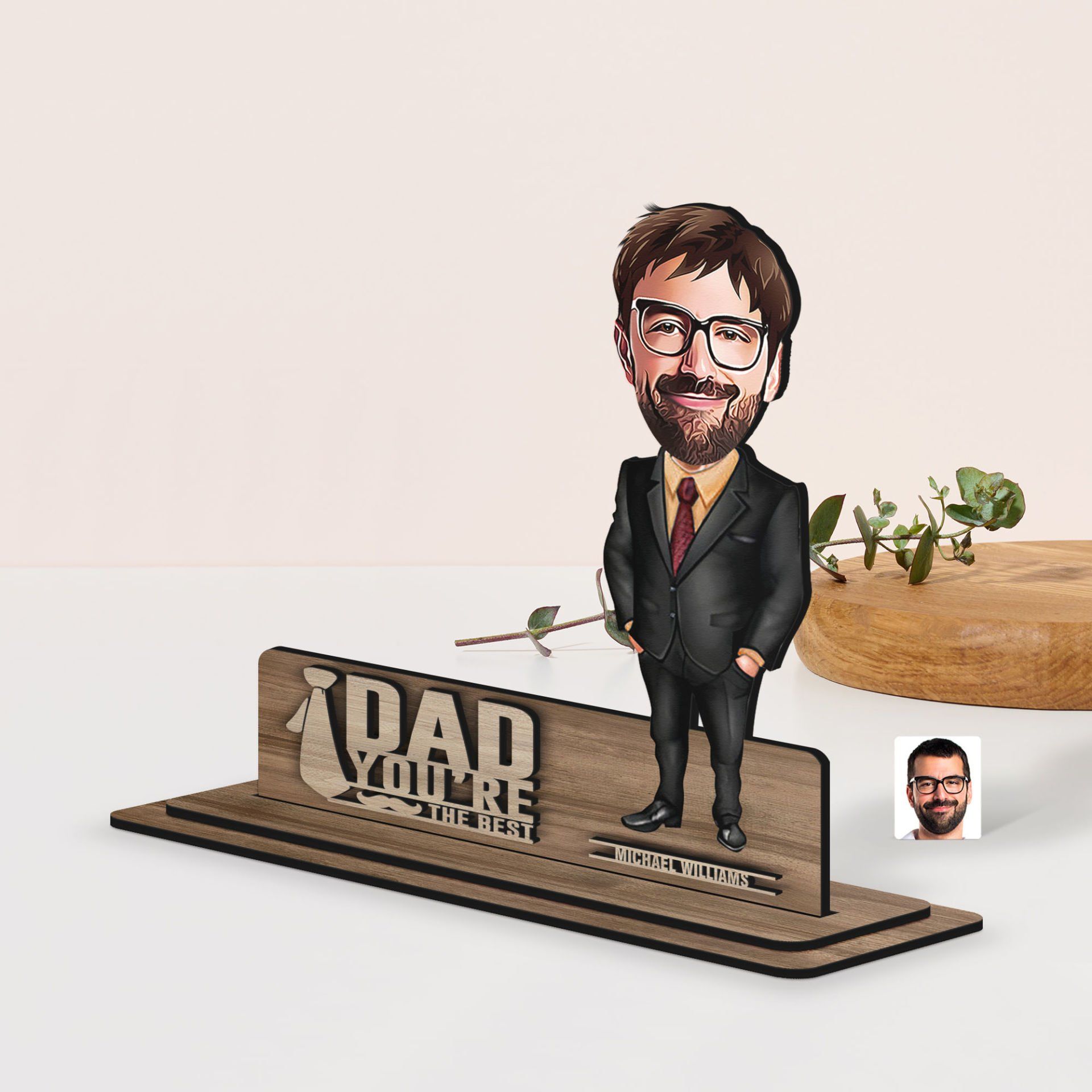 BK Gift Kişiye Özel 3D Kabartma İsimli Baba Karikatürlü Ahşap Biblo-9, Babaya Hediye, Babalar Günü Hediyeleri