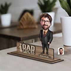 BK Gift Kişiye Özel 3D Kabartma İsimli Baba Karikatürlü Ahşap Biblo-9, Babaya Hediye, Babalar Günü Hediyeleri