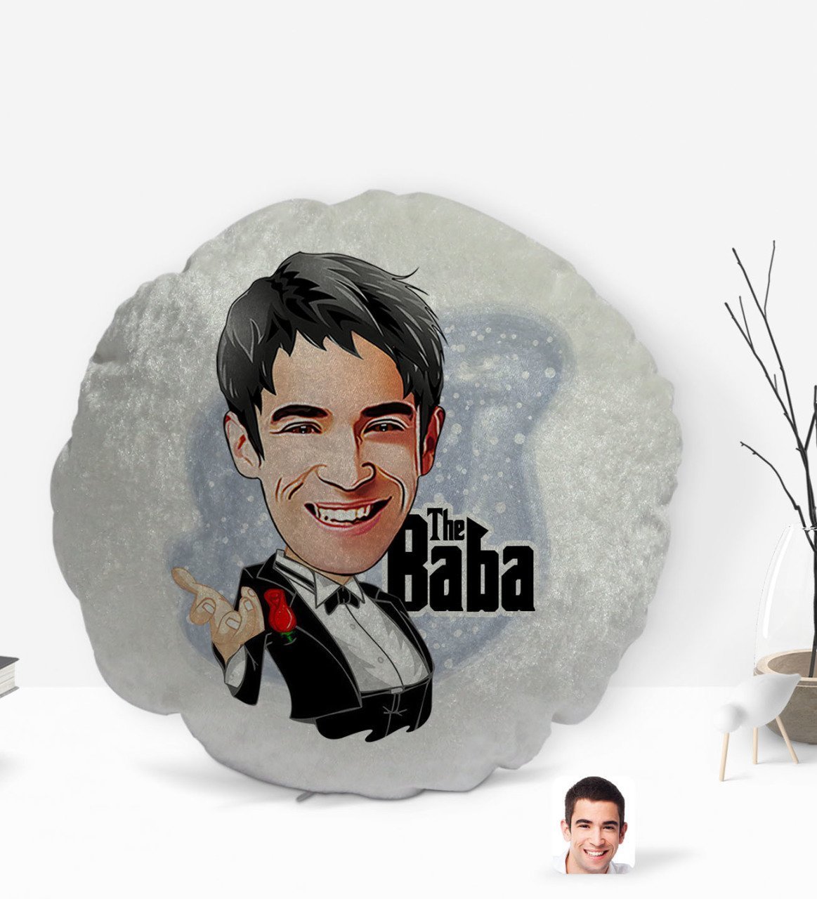 Kişiye Özel Baba Godfather Karikatürlü Yuvarlak Dekoratif Kırlent Yastık-2