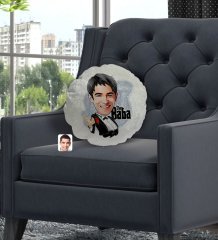 Kişiye Özel Baba Godfather Karikatürlü Yuvarlak Dekoratif Kırlent Yastık-2