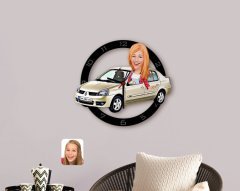 Kişiye Özel Plakalı Kadın Renault Symbol Karikatürlü Ahşap Duvar Saati-1