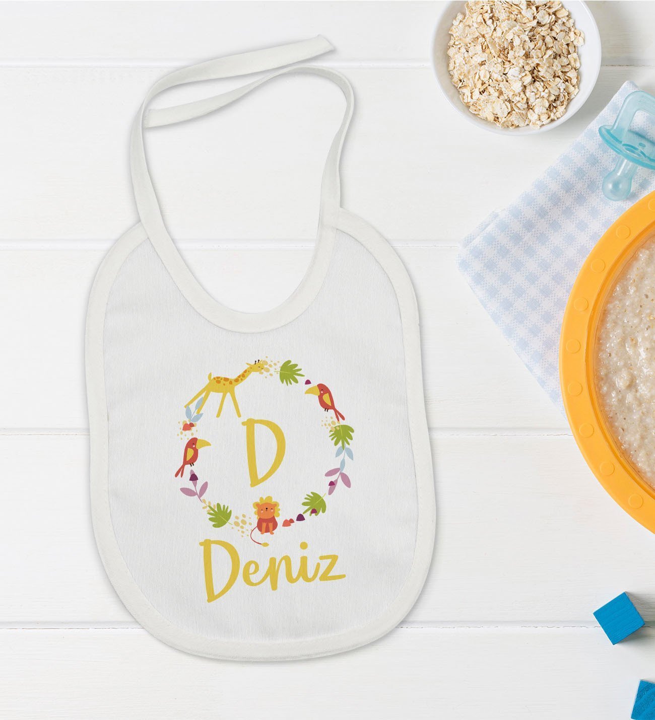 BK Kids Kişiye Özel Harfli İsimli Bebek Mama Önlüğü - Model 1