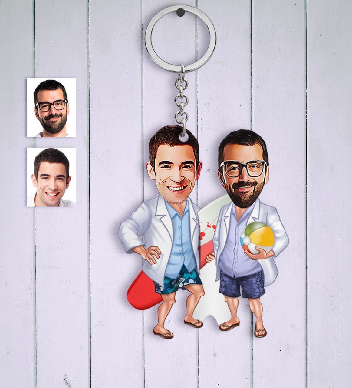 Kişiye Özel Sörfçüler Karikatür Anahtarlık