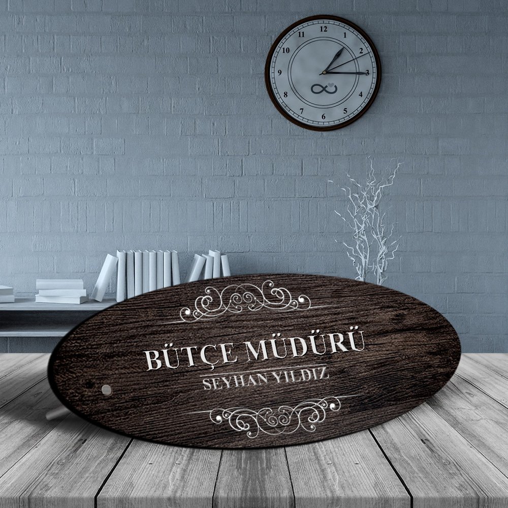 Kişiye Özel Mesleki Bütçe Müdürü Ahşap Oval Masa İsimliği - 3