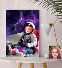 Kişiye Özel Astronot Kız Çocuk Karikatürlü Kanvas Tablo 30x50cm-1